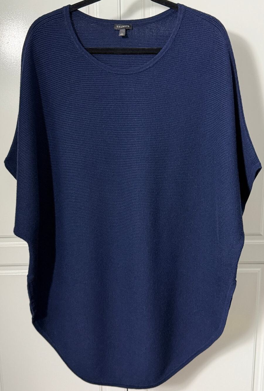 Talbots Oversized Navy Blue Ribbed Sweater w/Short Dolman Sleeves Size L